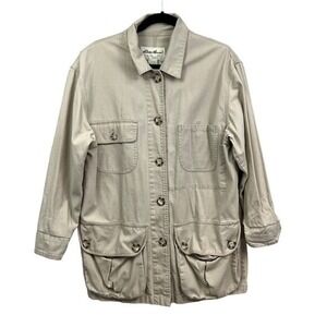 Eddie Bauer Utility Jacket Collared Button Up Flap Pockets Beige Women Size S/P*